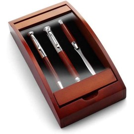 noTrash2003 Elegant Writing Set Made of Rosewood with Twist Ballpoint Pen, Fountain Pen and Letter Opener - Writing Instruments in Case 21.0 x 10.2 x 4.7 cm