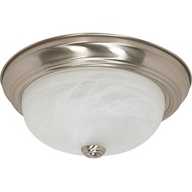 NUVO 60/198 Flush Mounted Dome Light Fixture, 13", Brushed Nickel/Alabaster Glass