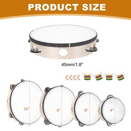 MECCANIXITY 1 Pcs Tambourine Drum 8 Inch Wood Hand Held Tambourine Single Row Metal Jingle Percussion Musical Drum Instrument for Adults Church Wedding Party Games, Wood Color