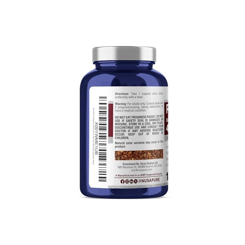 Pygeum Bark 4500mg 180 cápsulas vegetales (sin OMG y sin