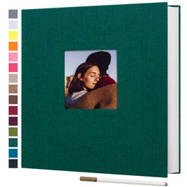 potricher Large Photo Album Self Adhesive 3x5 4x6 5x7 8x10 10x12 Pictures Linen Cover 40 Blank Pages Magnetic DIY Scrapbook Album with A Metallic Pen (Dark Green, 13.2x12.8 inches 40 Pages)