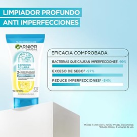 Garnier Express Aclara Limpiador profundo exfoliante Anti-imperfecciones con Ácido Salicílico y Vitamina C, 150ml. Ideal para piel con tendencia al ac