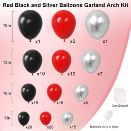 Red and Black Balloons Arch Kit, Red Black and Silver Balloons for Anniversary Birthday Racing Car Poker Party Decoration