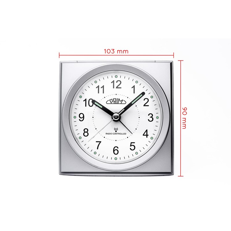PRIM Radio-Controlled Alarm Clock with Smooth Flow, Plastic Alarm Clock,