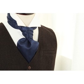 HISDERN Ascot - Corbata para hombre, diseño floral, cachemira, lunares, jacquard, A-Navy Blue 01