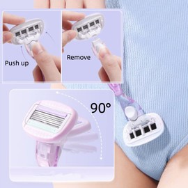 2 Handles + 6 Blades Women Razor Kit Shaver Replacement Heads Bikini Hair Removal Tool Non-Slip Travel Carry-Purple