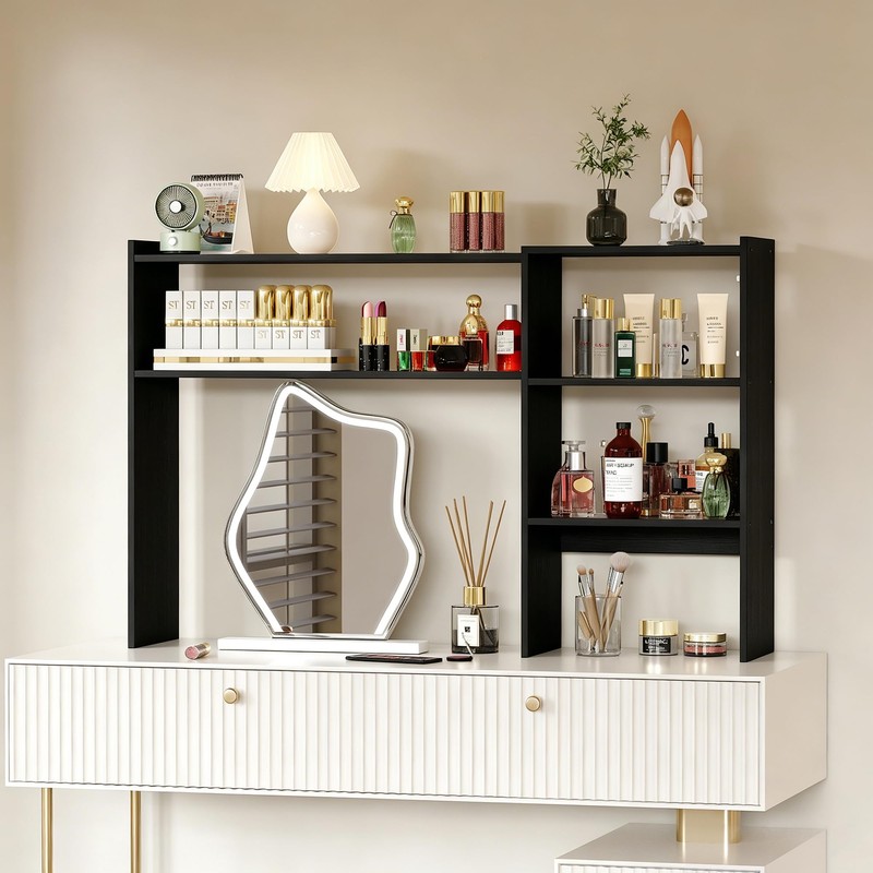Desktop Bookshelf, 43”Adjustable Office Desktop Organizer Shelf, Countertop Storage Hutch