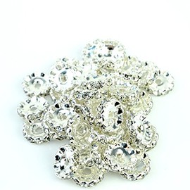 RUBYCA 100pcs 12mm Wavy Rondelle Spacer Beads Silver Tone White Clear Czech Crystal for Bracelet Necklace Jewelry Making