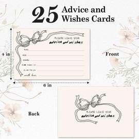 ZARYFANCHY Bow Advice And Wishes Cards For The Mr And Mrs, Blank Well Wishes For Baby Shower, Bridal Shower And Graduation Party, Wedding Advice Cards 4x6, Pack of 25 -G10