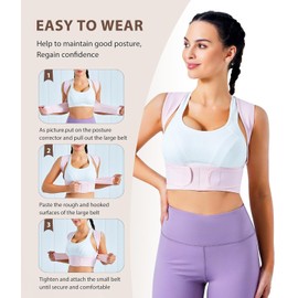 KUMAYES Posture Corrector, Upper Back Lumbar Support Straightener Strap, Neck and Shoulder Brace Belt for Women & Men Hunchback Scoliosis Spine Align Wrong Sitting Correction (Pink, XS-S)
