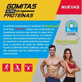 PROTEINA EXTRA con las GOMITAS de MONKANNI cada sobre contiene la misma cantidad de proteína que un huevo entero, con menos azúcar que las tradicional