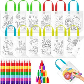 BATINO Pack of 12 Fabric Bags for Painting, Fabric Bags for Painting, Bags for Painting with 12 Pieces, Stackable Wax Crayons, DIY Graffiti Non-Woven Bags for Gift Bags, Birthday Party Favours, White