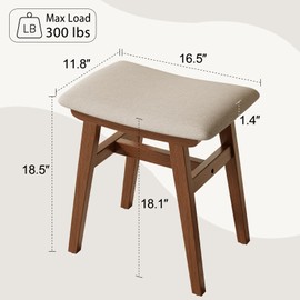Muwuele Solid Wood Vanity Stool, Compact Makeup Chair with Saddle Cushion, Linen-Covered High Rebound Sponge Seat, Easy Assembly Footstool for Bedroom, Entryway, Home, Walnut