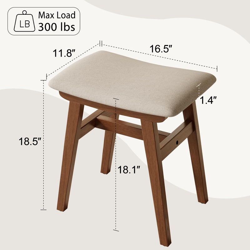 Muwuele Solid Wood Vanity Stool, Compact Makeup Chair with Saddle
