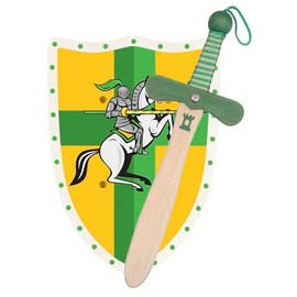 Knight or Dragon Wooden Sword and Shield, Handmade Toy for Boys, Girls, Children, Supplement for Games, Imitation Games, Costumes, Medieval Warrior Theme Party (Knight - Size)