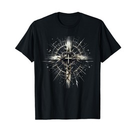 Edgy Punk Art Style Christian Cross Lightning Thorns Grunge T-Shirt