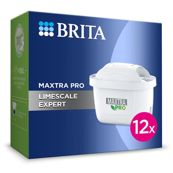 MAXTRA PRO Limescale Expert Water Filter Cartridge,Pack of 12 - Original BRITA refill for ultimate appliance protection, reducing impurities, chlorine and metals