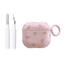 inewateri Compatible for Airpods Pro 2 Case (2022)/ Airpods Pro 1st Generation(2019) Cas Soft TPU with Cleaner Kit Cute Bow Pattern Aesthetics Design Bowknot Shockproof Keychain Cover-Pink