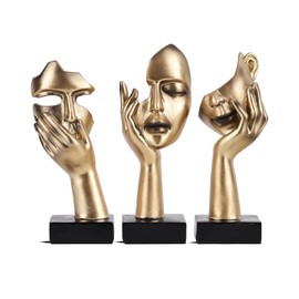3 estatuas pensadoras, Escultura de Arte Abstracto Dorado y Negro, decoración Moderna del hogar, decoración de computadora, Regalo de Navidad y Año Nuevo (3 Piezas Doradas)