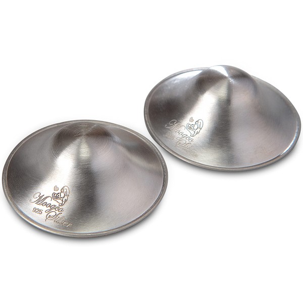 The Original Silver Nursing Cups - Nipple Shields for Nursing Newborn - Newborn Essentials Must Haves - Soothe and Protect Your Nursing Nipples - 925 Silver (L)