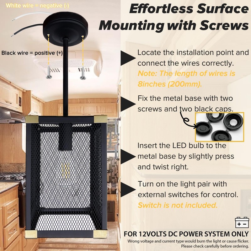 RV Interior 12v LED Pendant Light with Replace Bulb for