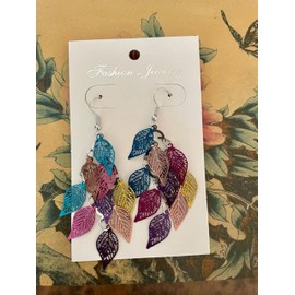 Multicoloured Leaf Earrings for Women, Dangle Drop Style in a Jewellery Gift Bag