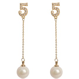Fashion Jewelry Rhinestone Immitation Pearl Lucky Number Five Long Dangle Earrings