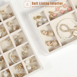 5 Drawers Clear Jewelry Box for Women and Girls, Acrylic Earring Holder Organizer Ring Holder Display Storage, Warm White