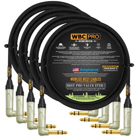 4 Units - 6 Foot - WBC-PRO-Quad Ultra-Silent Ultra-Flexible Balanced Star-Quad Cable with Amphenol QS3R-AU ¼ Inch (6.35mm) Gold Right-Angled TRS Stereo Phone Plugs & Black Tweed Jacket