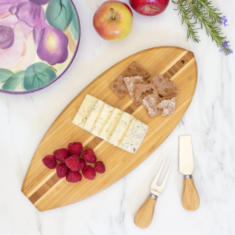 Totally Bamboo Lil' Surfer Surfboard Shaped Bamboo Serving and Cutting
