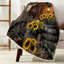 Farmhouse Western - Manta rústica para puerta de granero, suave y cálida, color café del suroeste, sombrero de toro, girasoles para sofá, cama, decoración de sala de estar, 50 x 60 pulgadas