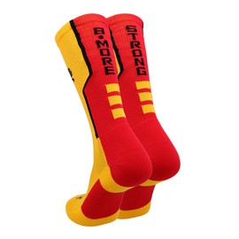 TCK Baltimore Strong Crew Socks (Gold/Scarlet/Black, Small)
