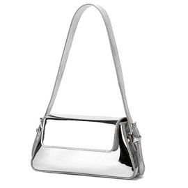 WELLATENT Silver Bag Evening Clutch Bag Sparkly Satchel Patent Leather Y2K Handbag Crossbody Metallic Purses for Party.