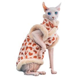 Faux Fur Sphynx Cat Clothes Chi-Pao, Cotton Hairless Cat Cheongsam Shirts Cat Vest Pet Sweater Clothes Kitten Apparel for Slim Cats (Red Heart, Medium)