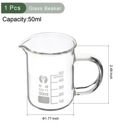 YOKIVE Glass Beaker with Handle, Laboratory Use Liquid Measuring Cup, Great for Lab, Kitchen, Daily Use (Clear, 50ML)