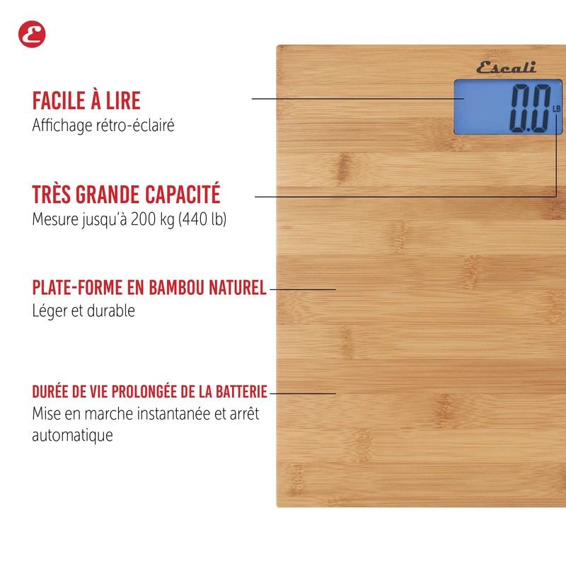 Escali Bamboo Digital Electronic Bathroom Scale for Body Weight, Bath