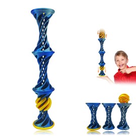 New 3Story Impossible Cone with Ball, Spiral Cone Fidget Toy, Pyramid Passthrough Sculpture, 3D Printed Spiral Cone, Mini Cone Funny Desktop Decoration for Adults Home Office Desk (Blue)