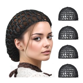 4 Pieces Black Hair Nets Cap Mesh Crochet Hair Net Rayon Knit Snood Sleeping Hairnet for Women