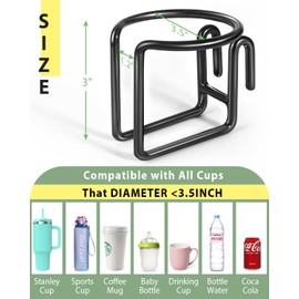 Kevenal Shopping Cart Cup Holder, Hanging Cup Holder for Shopping Carts, Black, Stainless Steel