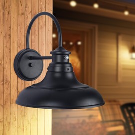 Yolsunes Dusk to Dawn LED Outdoor Barn Lights - 2 Packs Farmhouse Gooseneck Exterior Light Fixture Wall Mount, 12.25" Large Black Porch Lights, Outside Wall Lights for House Garage Patio Doorway