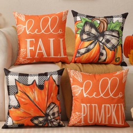 Fall Decorations Set Of 4 Double-Sided Print Fall Pillow Covers with 8 Cute Different Looks with Autumn Decor, Bright And Colorful, 20" x 20" Soft Linen Throw Pillow Covers for Outdoor & Indoor Use