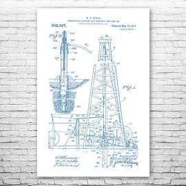 Oil Drilling Rig Poster Print, Rig Worker, Roughneck Gift, Oil Industry Art, Oil Well Blueprint, Energy Contractor Blue & White (16 inch x 20 inch)