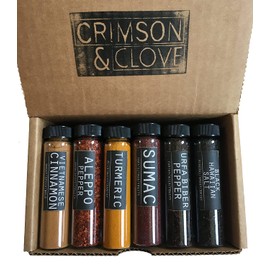 Foodie Spice Gift Set by Crimson and Clove - Includes Aleppo Pepper, Turmeric, Vietnamese Cinnamon, Sumac, Urfa Biber Pepper, Cardamom, Black & Red Hawaiian Salts and more!