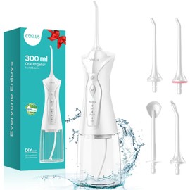 COSLUS COSLUS Water Cordless Flosser for Teeth: 4 Modes Portable 300ML Larger Tank Water Teeth IPX7 Waterproof for Home Travel FC5360 White