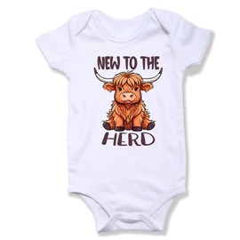hrcfbk Western Baby Boy Girl Clothes Summer Newborn New to the Herd Cowgirl Short Sleeve Romper Infant Highland Cow Bodysuit (White New to the Herd,0-3 Months)