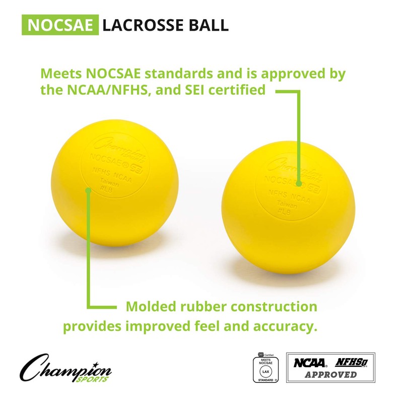 Champion Sports LBY6SET Nocsae Lacrosse Ball Set, Yellow