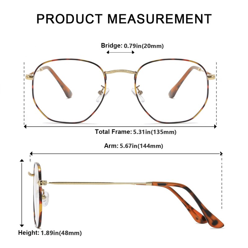 aisswzber Hexagonal Metal Blue Light Blocking Glasses 3548blue-Tortoise