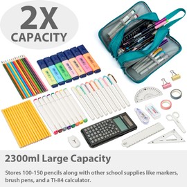 SPACEMATE Pencil Case Pouch Box Bag School Supplies Girls Boys Kids, Cute Preppy Stuff Big Capacity Aesthetic Pen Organizer, Back to College Stationary, Teal, Extra Large Style, 2300ml