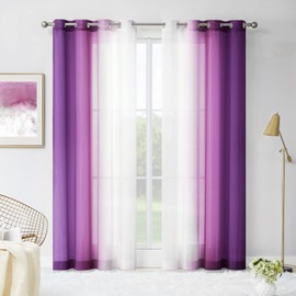 Melodieux Purple Ombre Sheer Curtains 84 Inches Long for Living Room, Bedroom Chiffon Purple White Gradient Grommet Voile Drapes, 52 by 84 Inch, 2 Panels