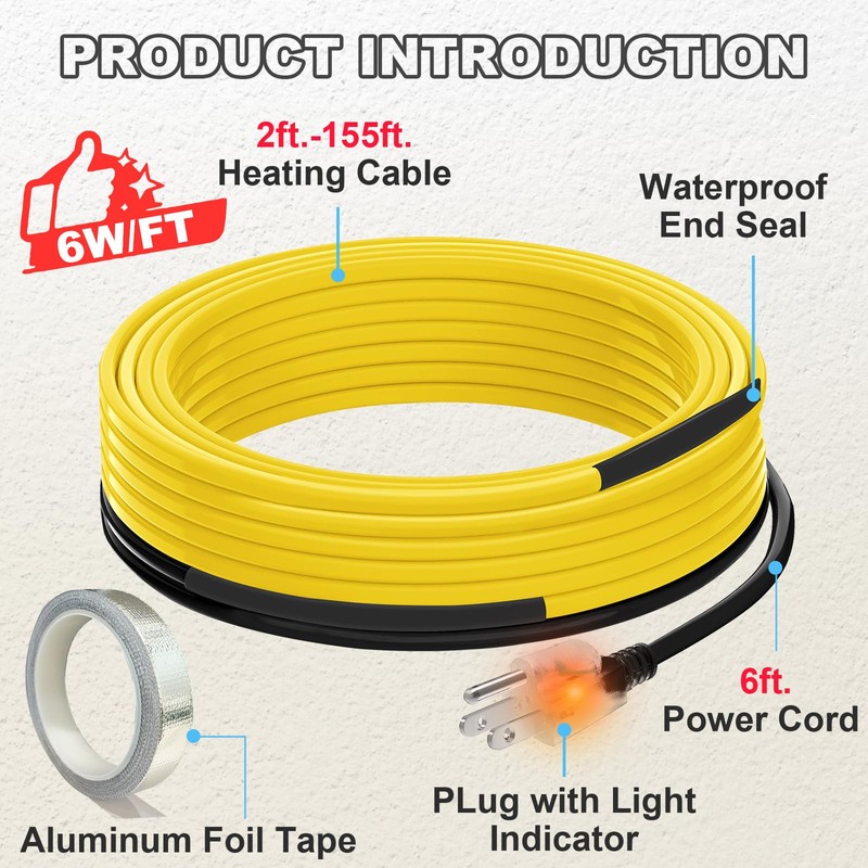 YeloDeer 75 Ft Pipe Heat Cable for Water Pipe Freeze